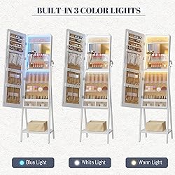 LVSOMT RGB LED Jewelry Mirror Cabinet, Standing