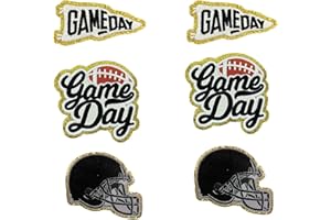 MUMAYA Game Day Embroidered Iron-On Patches Football Helmets LogosEmbroidery Patch Chenille Applique Garments for DIY Clothing Jacket Backpack Hat Bag Decor (Black (6pcs))