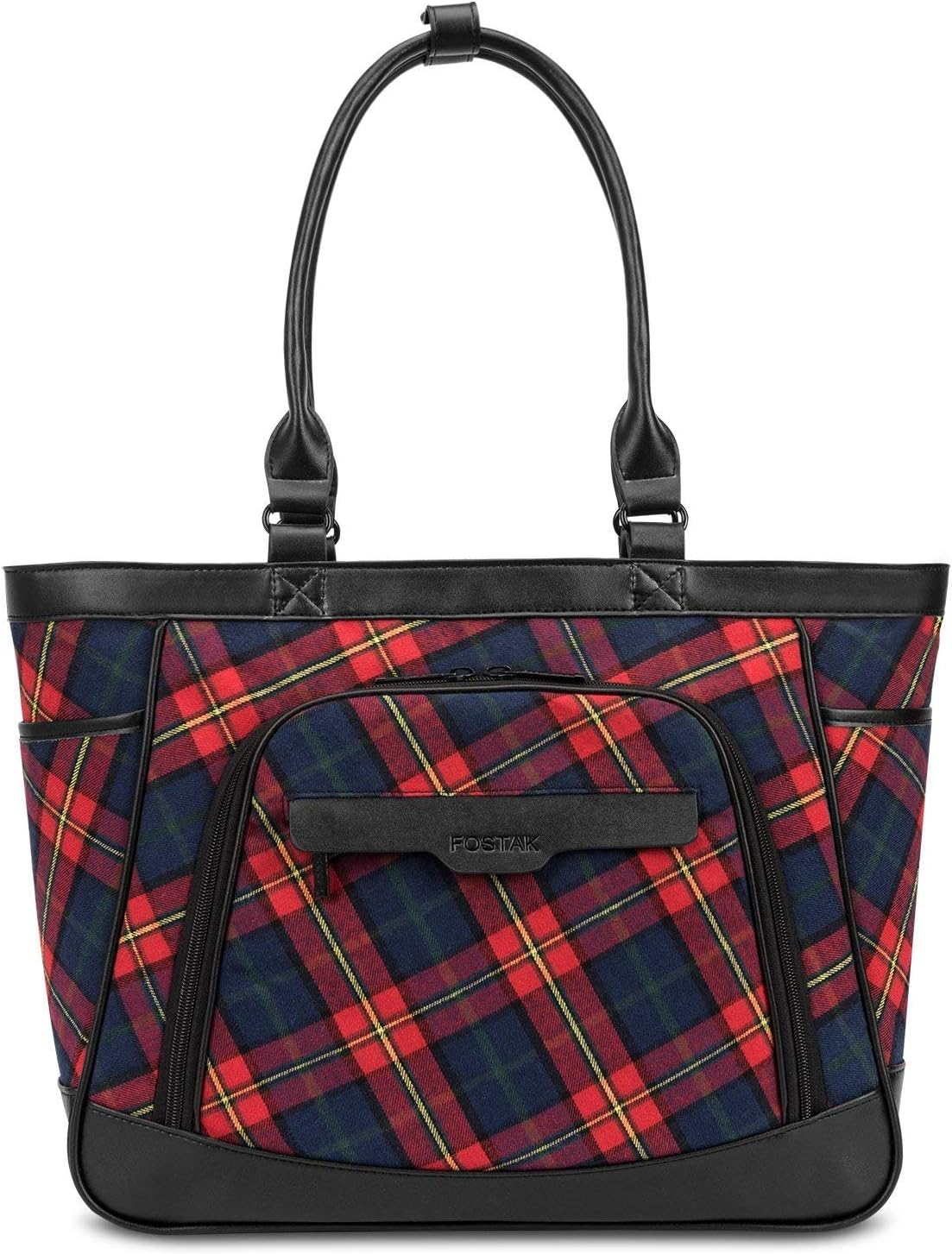 Laptop Tote Bags for Women 15.6 Inch, FOSTAK Canvas Leather Multi-Pockets Shoulder Handbag Large Shopper Bag Top-Handle Zip Work Tote Bag for Laptop/Notebook/MacBook/Ultrabook