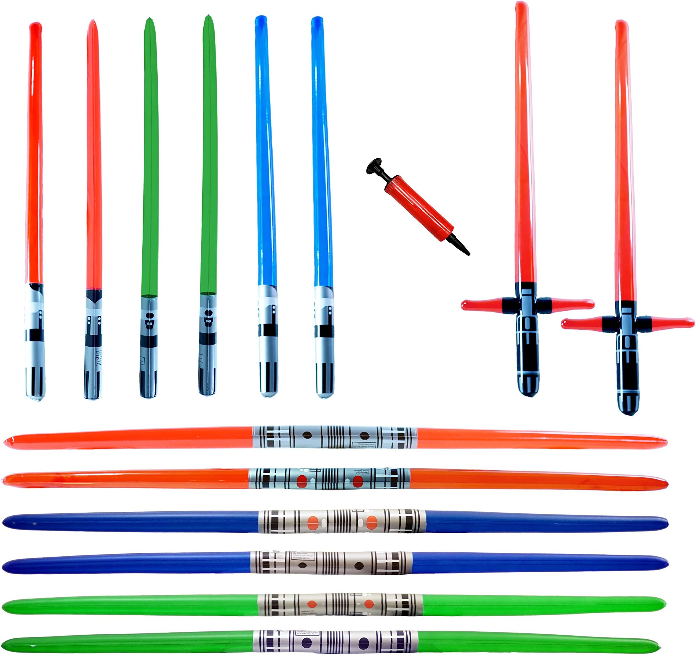 14 Premium - Inflatable Light Saber Swords w/Air Pump, Lightsaber, Party, Gift, Action Play, Blow Up (Multi 14-Pack + Air Pump)