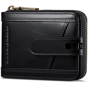 Genuine Leather Men's Wallet with Zipper RFID Blocking Wallet for Men | Large Capacity 14 Credit Card Slots 2 Cash Compartmen