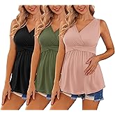 Ekouaer Women's Maternity Tank Tops 3 Packs Sleeveless Nursing Tops V Neck Breastfeeding Shirts Pregnancy Clothes