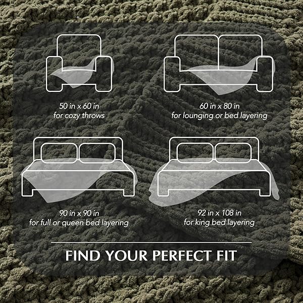 EVERGRACEHOME CHUNKY CHENILLE KNIT THROW BLANKET FOR COUCH, SOFT LUXURIOUS MOSS STITCH BLANKETS FOR BED, COZY DECORATIVE FARMHOUSE KNITTED THROWS FOR SOFA, OLIVE GREEN, 60″ X 80″