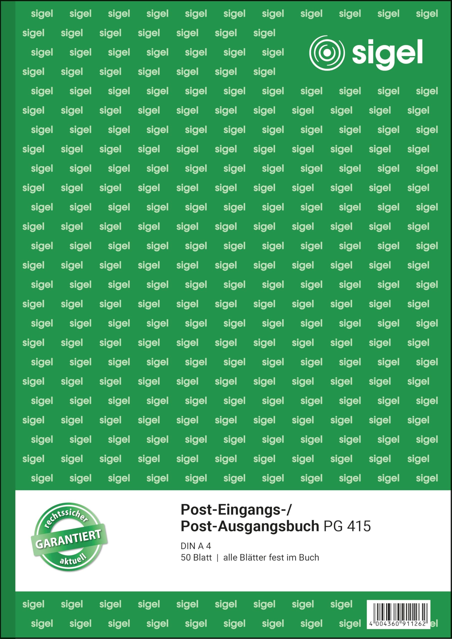 Sigel PG415 Post Sent / Received Book with 'Post-Eingang/Ausgang' ('Post Received / Sent') Text Printed on Both Sides A4 50 Pages Bound [German Import]