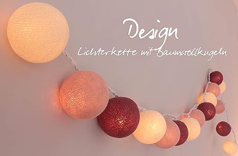 LED - Lichterkette mit 35 Kugeln aus Baumwolle 'Rosengarten' - Cotton Ball Lights, innen