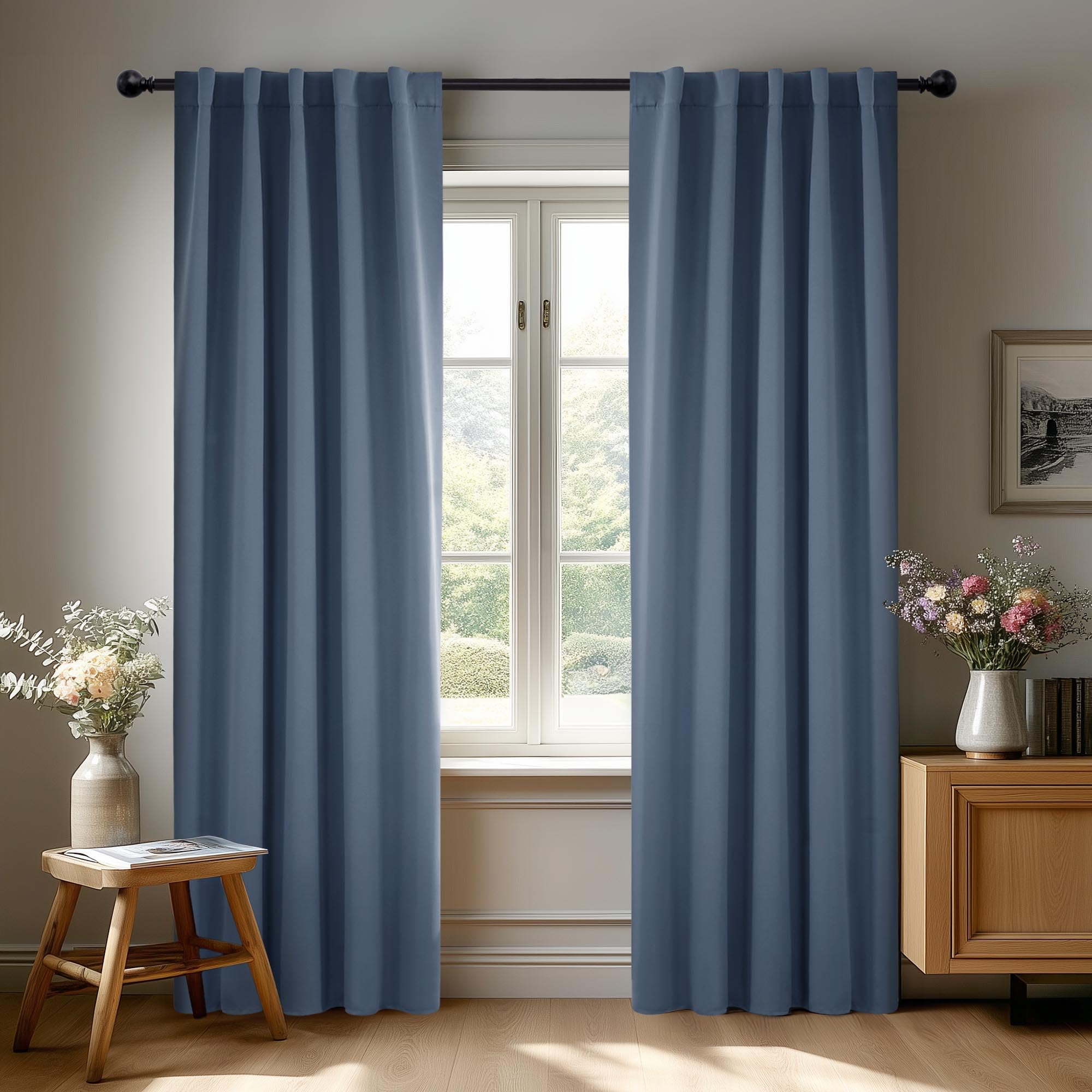 Deconovo Blackout Curtains, Thermal Insulated, W42 x L95 2 Panels, Back Tab, Machine Washable, Room-Darkening Drapes for Bedroom/Living Room Stone Blue Image