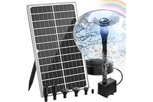 AMZtime 15W Solar Water Pump Fountain, DIY Solar Powered Fountain Pump Kit, Solar Fountain Pump with Upgraded Glass Solar Panels for Birdbath, Pool, Hydroponics, Fish Pond, Garden, Waterfall
