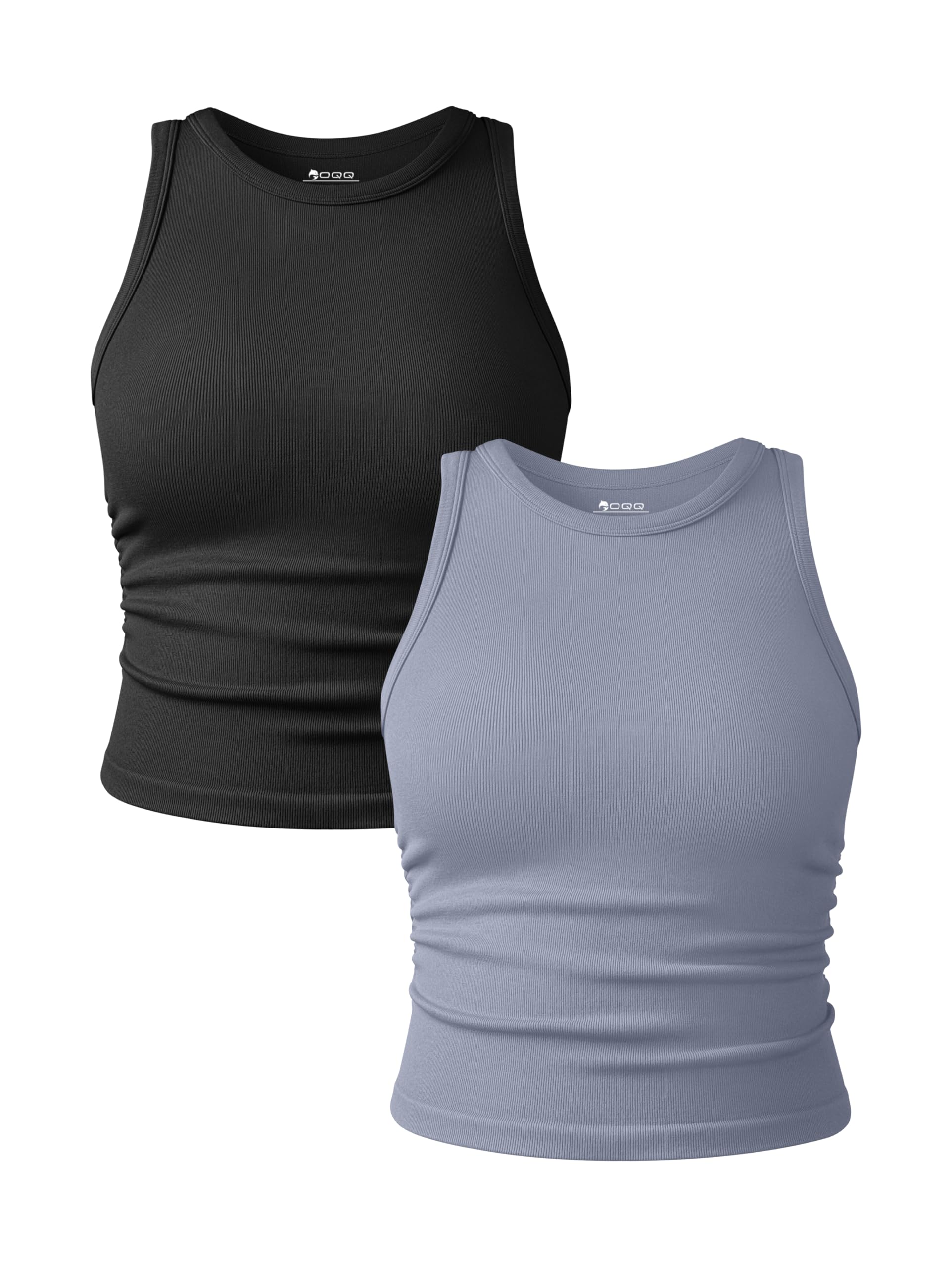 Photo 1 of OQQ Women's 2 Piece Tank Tops Crew Neck Sleeveless Basic Stretch Casusal Yoga Crop Camis Black Blues