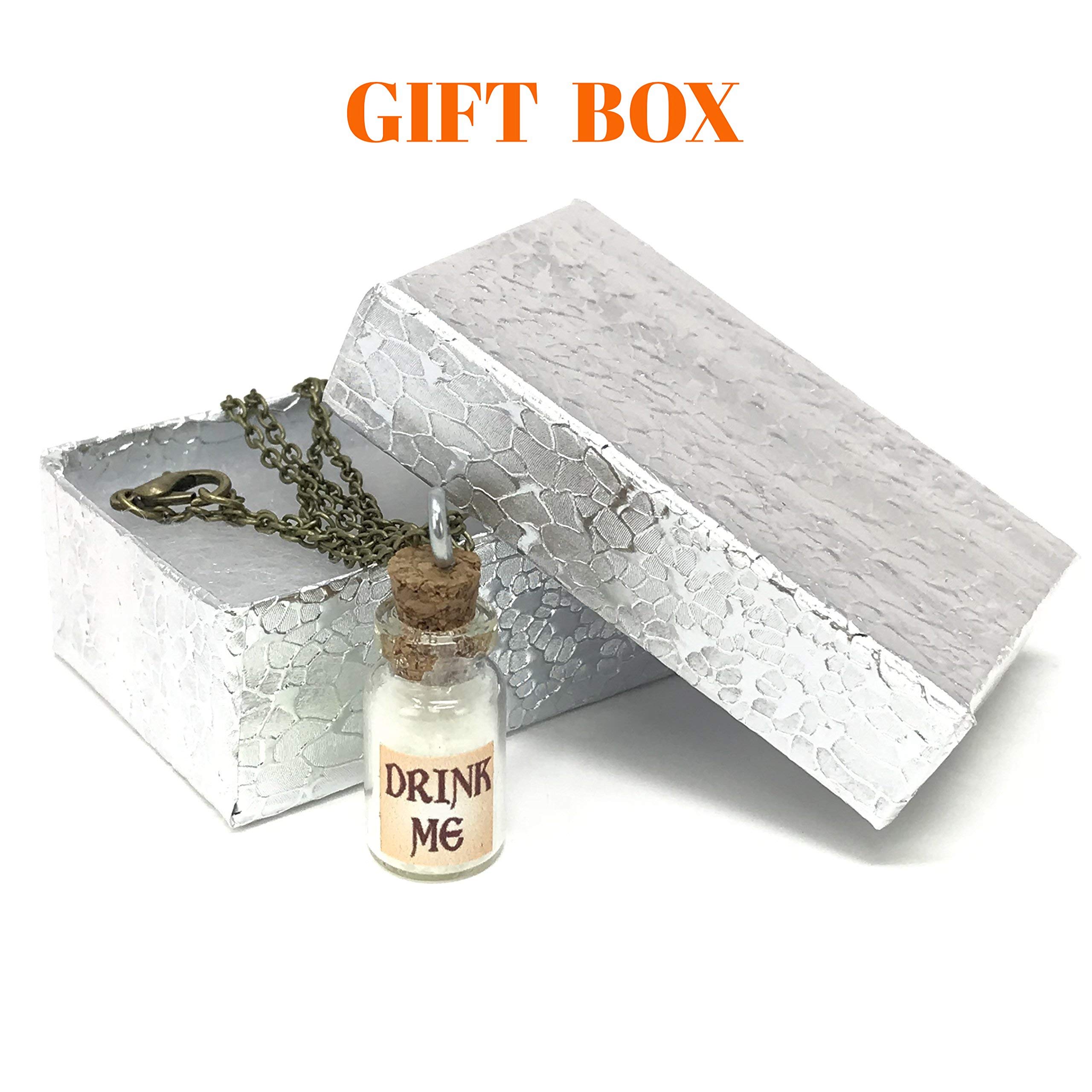 UMBRELLALABORATORY Alice in Wonderland Fairy Glow in The Dark Kawaii Necklace-Drink me handmade label sticker