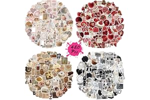 BOMICHI 480 Pcs Vintage Aesthetic Stickers for Scrapbooks Laptop Water Bottles Skateboard Notebooks Phone Kindle, Cute Vinyl Stickers for Kids Teens Adults Girls