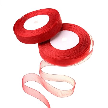 Feyarl 45 m x 25 mm Seidenband Schleifenband Satin Geschenkband DEKOBAND Dekorationsband (Red)