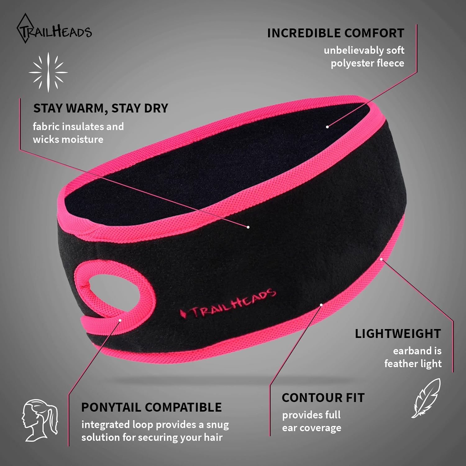 TrailHeads Women’s Ponytail Headband – Black/Black: Sports & Outdoors