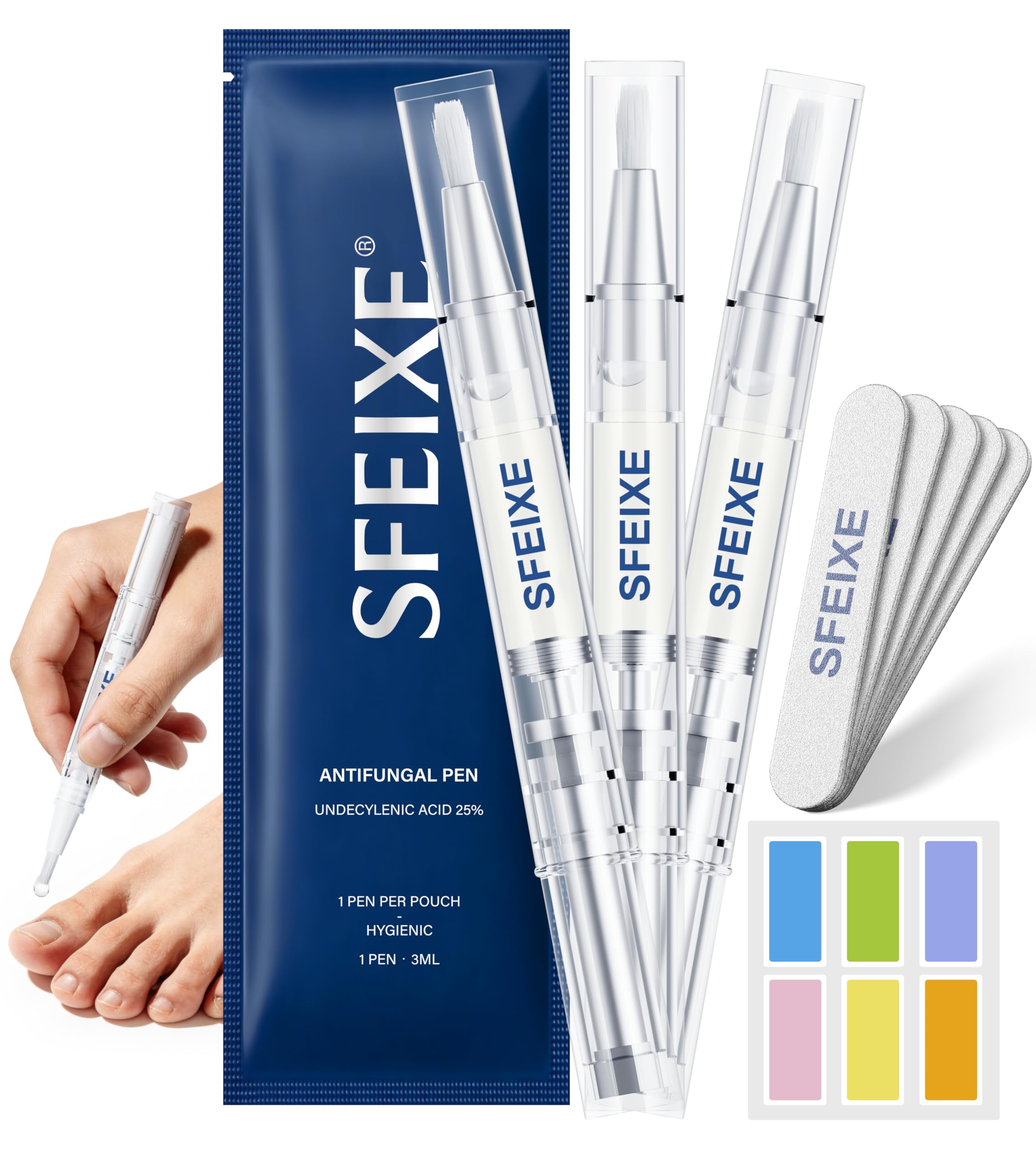 Athlete‘s Foot & Toenail Fungus Treatment Pen – Extra Strength Antifungal with 25% Undecylenic Acid, Maximum OTC, Precision Applicator for Itch Relief & Nail Care, Between Toes, 3 Pens + 5 Files