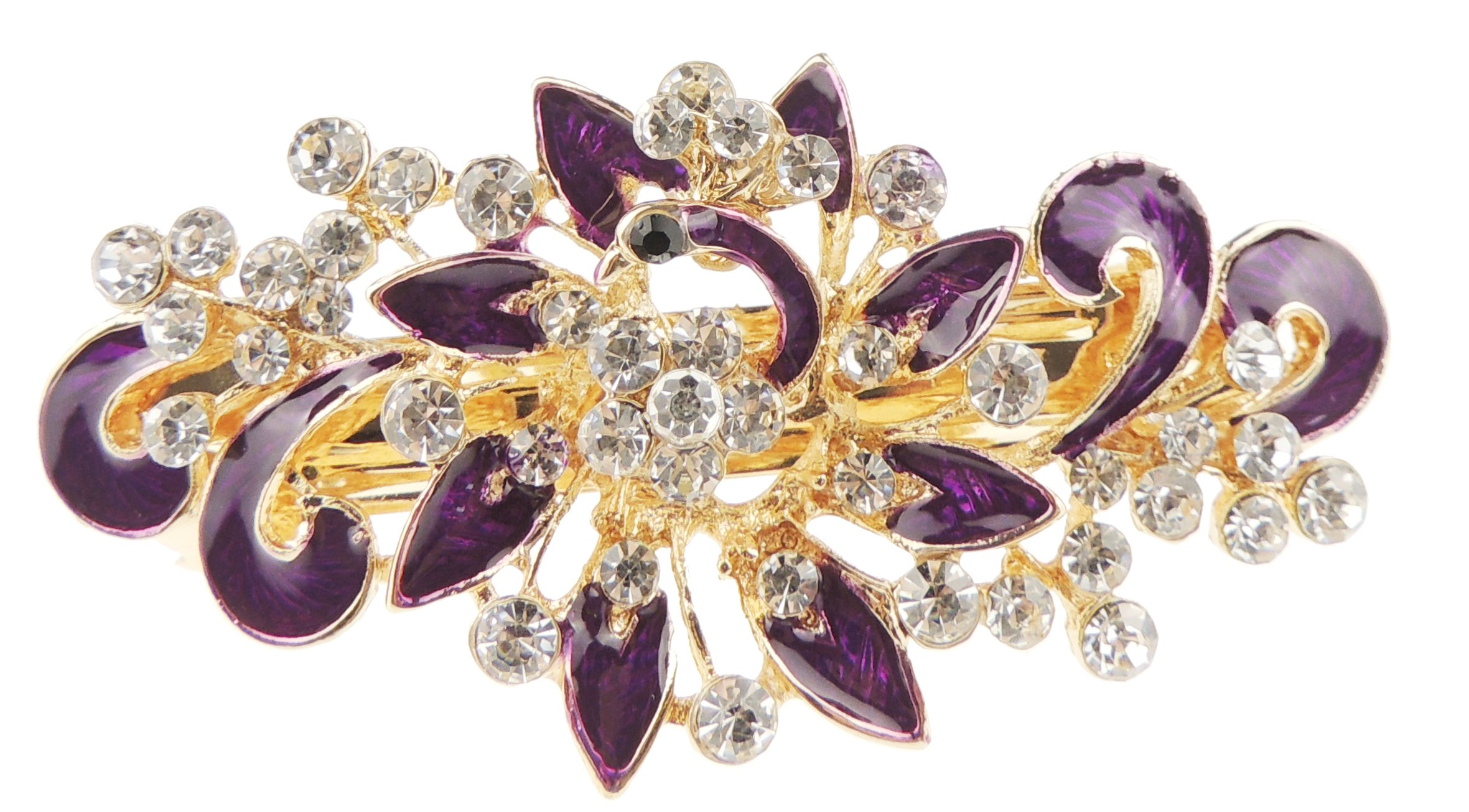 Womens Girls Crystal Rhinestone Diamante Wedding Birthday Party Evening Ponytail Fine Medium Hair Accessories Occasion Barrette Hairpin Grip French Spring Clip Metal Enamel Daisy Floral Flower Purple