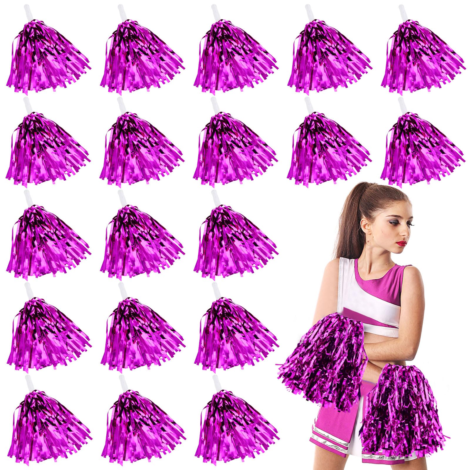 Photo 1 of 100 Pack Cheerleading Pom Pom Bulk Football Game Cheerleader Pompoms Plastic Cheering Hand Flowers with Handle for Sports Dance Match Team Cheerleading Squad(Rose Red)