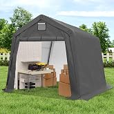 COVERONICS 10' x 10' Outdoor Portable Storage Shelter Shed, Grey | Heavy Duty Portable Shelter Carport with Ventilation Windows and Roll-up Doors, Storage Tent for Bike, and Garden Tools