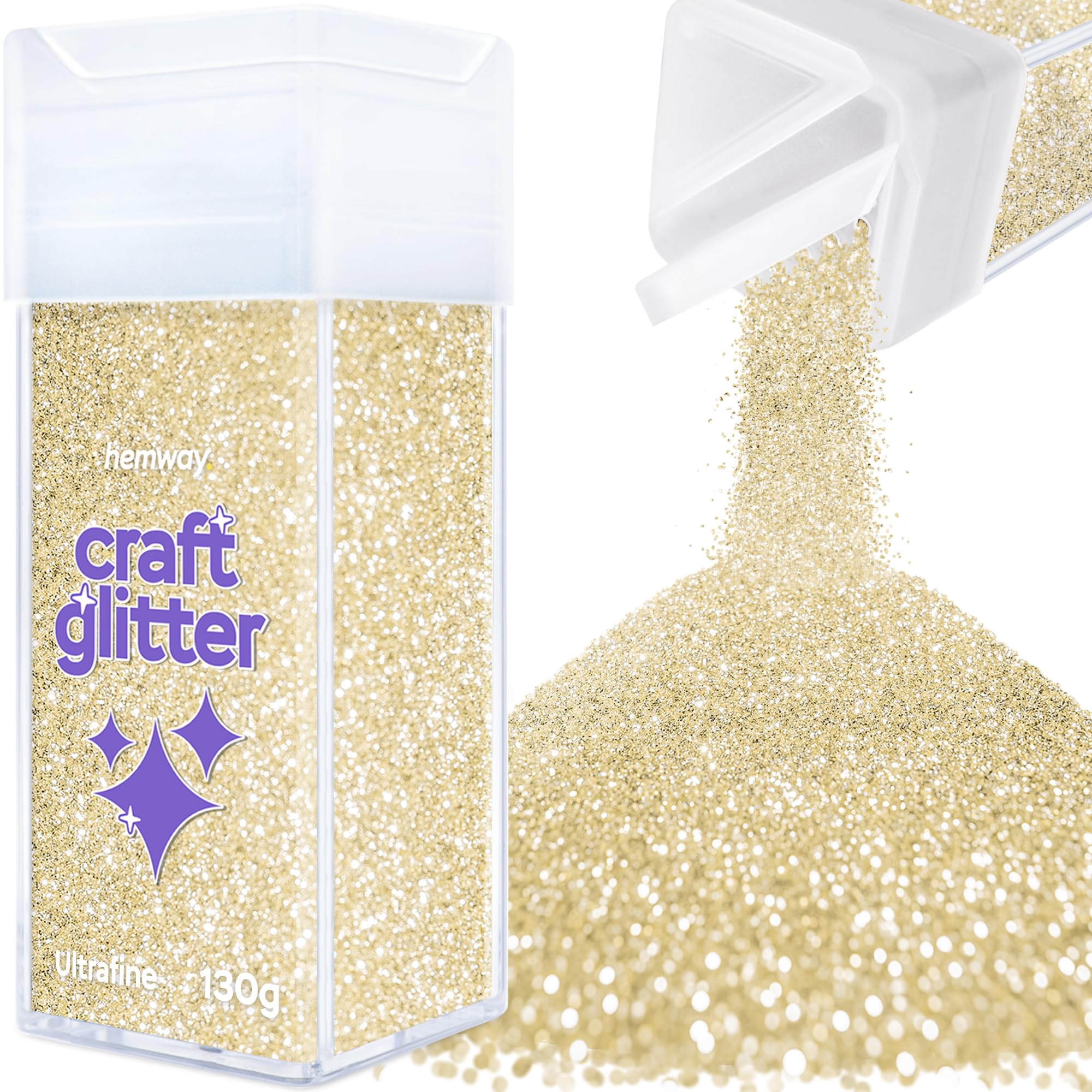 Hemway Glitter Shaker Champagne Gold 110g Ultrafine, Craft Glitter Shaker for Resin & Epoxy Crafts, Christmas Art Supplies, Nail, Body, Face, Eye, Festival, Crafting, Slime, Sparkle