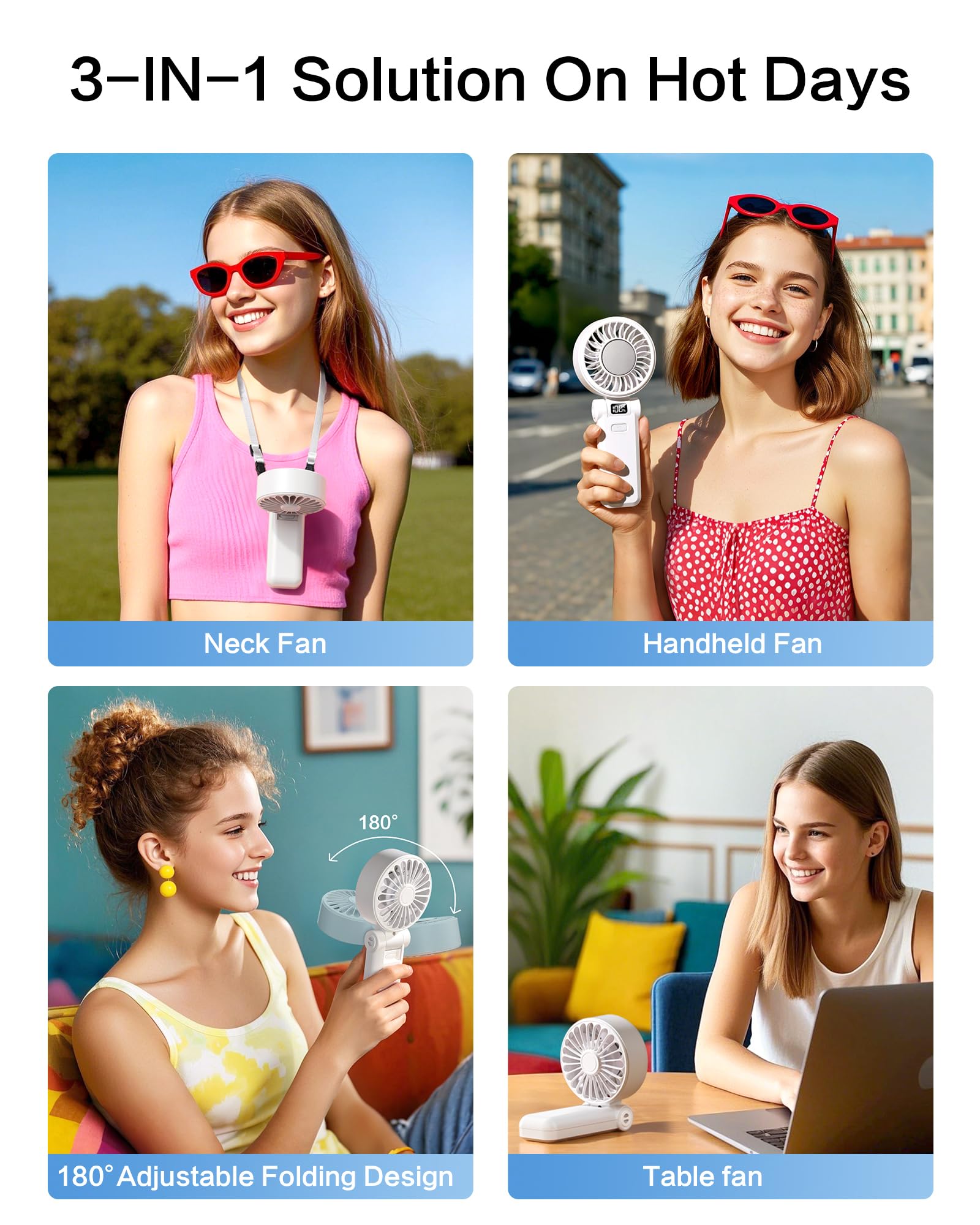 3-IN-1 Mini Portable Handheld Fan, Small Pocket Fan with Max 21 Hours Runtime, 180° Adjustable Fold, 5-Speed Wind & 7700RPM High-Speed Motor, Personal Little Electric Fa-n for Travel/Work/Outdoor