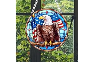 WOHAHA Eagle Flag Stained Acrylic Window Hanging Panels Indoor Outdoor Round Windows Hanger Kitchen Bedroom Garden Wall Art Decor Gifts for Women Mom Grandma Teacher