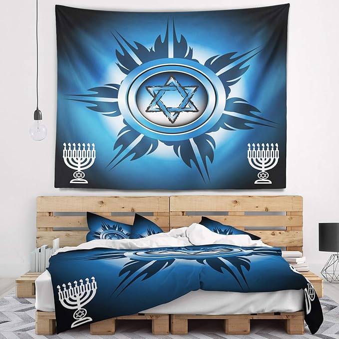 Designart 'Jewish Symbols' Abstract Tapestry Blanket Décor Wall Art for