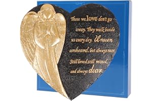YOUDEAR MEMORIALS 10 Inch Heart Shaped Angel Garden Mmeorial Stones, Memorial Stones for Loved Ones Outside, Memorial plaques for Outdoors, Memorial Garden Angel Decor, in Memory Garden Stones, Memorial Gifts (Black)