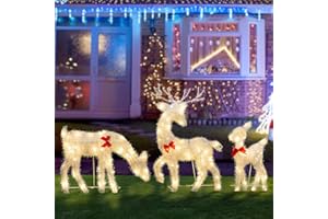 WEMADE Christmas Decorations Outdoor, Set of 3 Lighted Up Reindeer with 120 LEDs Warm White Lights for Xmas Decor Front Door Backyard Patio Indoor Lighted Holiday Displays