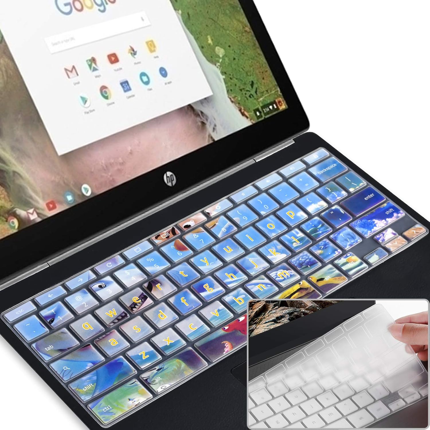 [2pcs] Lapogy Keyboard Cover for Dell chromebook 11.6 inch,Chromebook 3100/3120/3180/3189/3181/5190,Dell chromebook Keyboard Cover 13.3,DELL chromebook 3380(Underwater World+Clear+Trackpad Protector)
