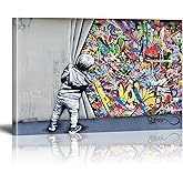 Banksy Canvas Wall Art Pop Street Graffiti Wall Art Decor Cool Poster Paintings Colorful for Men Ready To Hang for Living Room Bedroom Home Bathroom Wall Decor 12x16in Framed