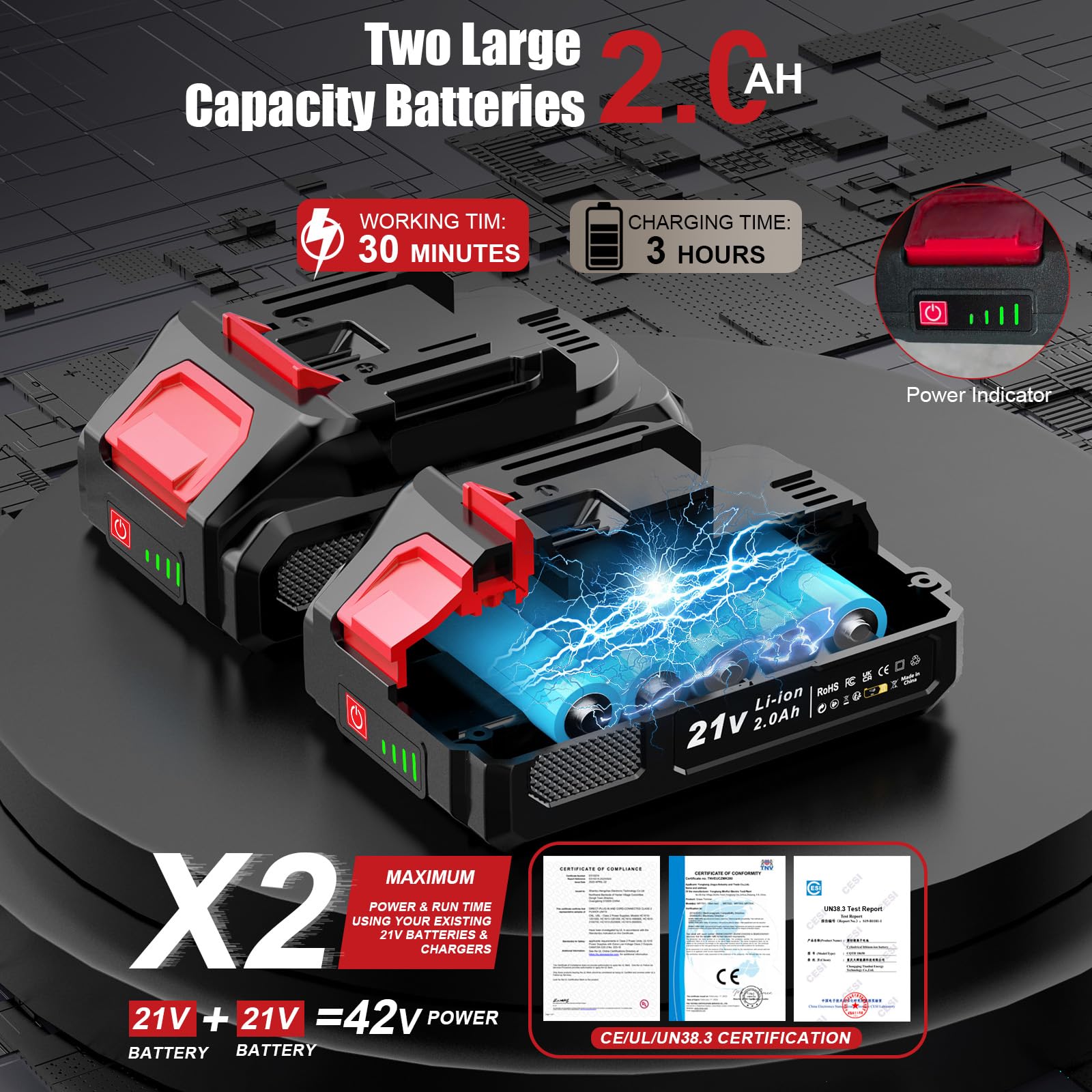Bamse Rasentrimmer mit Akku – Akku Rasentrimmer, 11000 U/min, 2x2000mAh, Teleskopgriff 85–120cm, 2 Schneidköpfe – Freischneider Akku für Garten, Motorsense, Kantenschneider Rasen, Rot 2