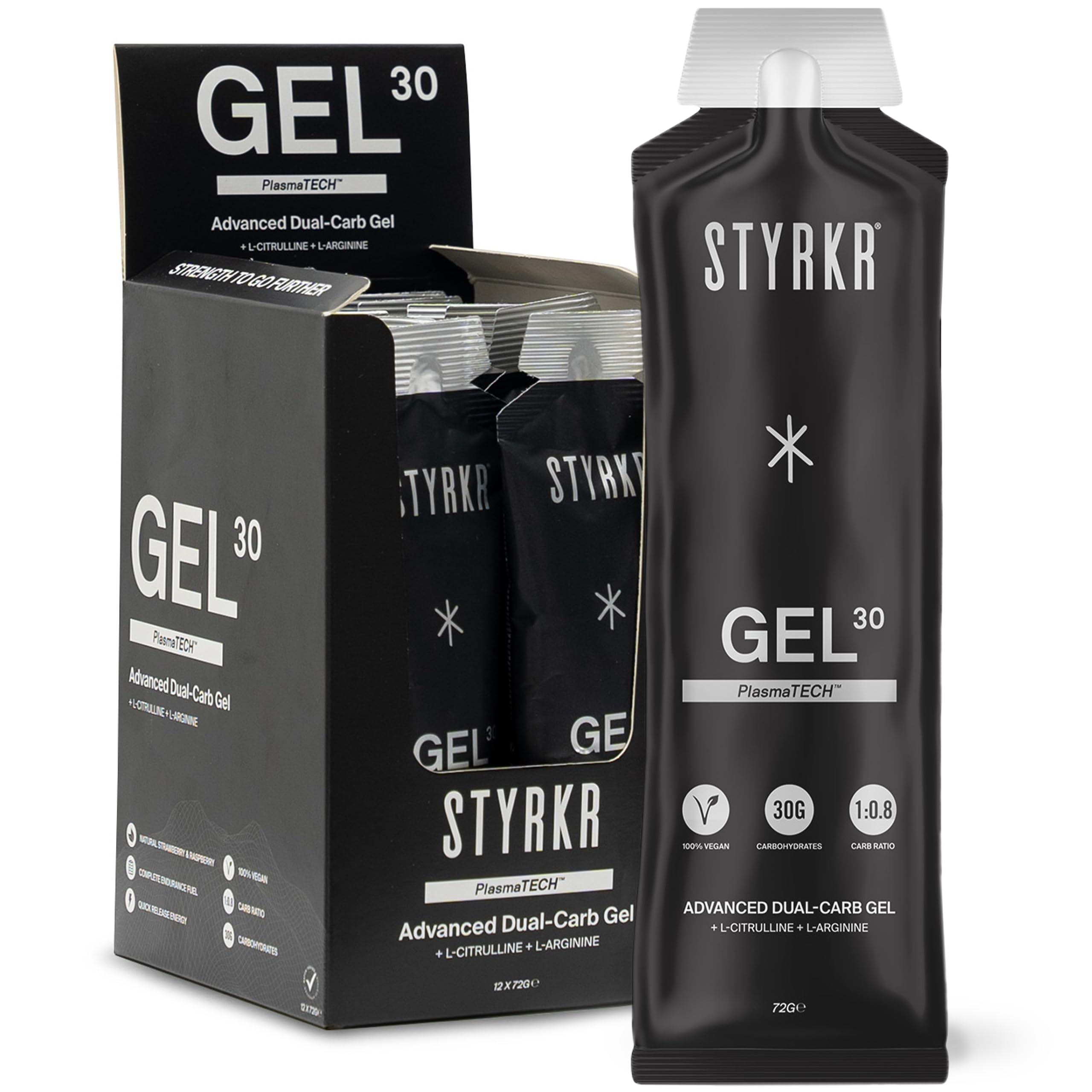 Styrkr GEL30 Energy Gels - 30g of Carbs - Pack of 12 Energy Gels for Running & Cycling - Approved by Endurance Athletes - Advanced Dual-Carb Formulation - 12x Pack
