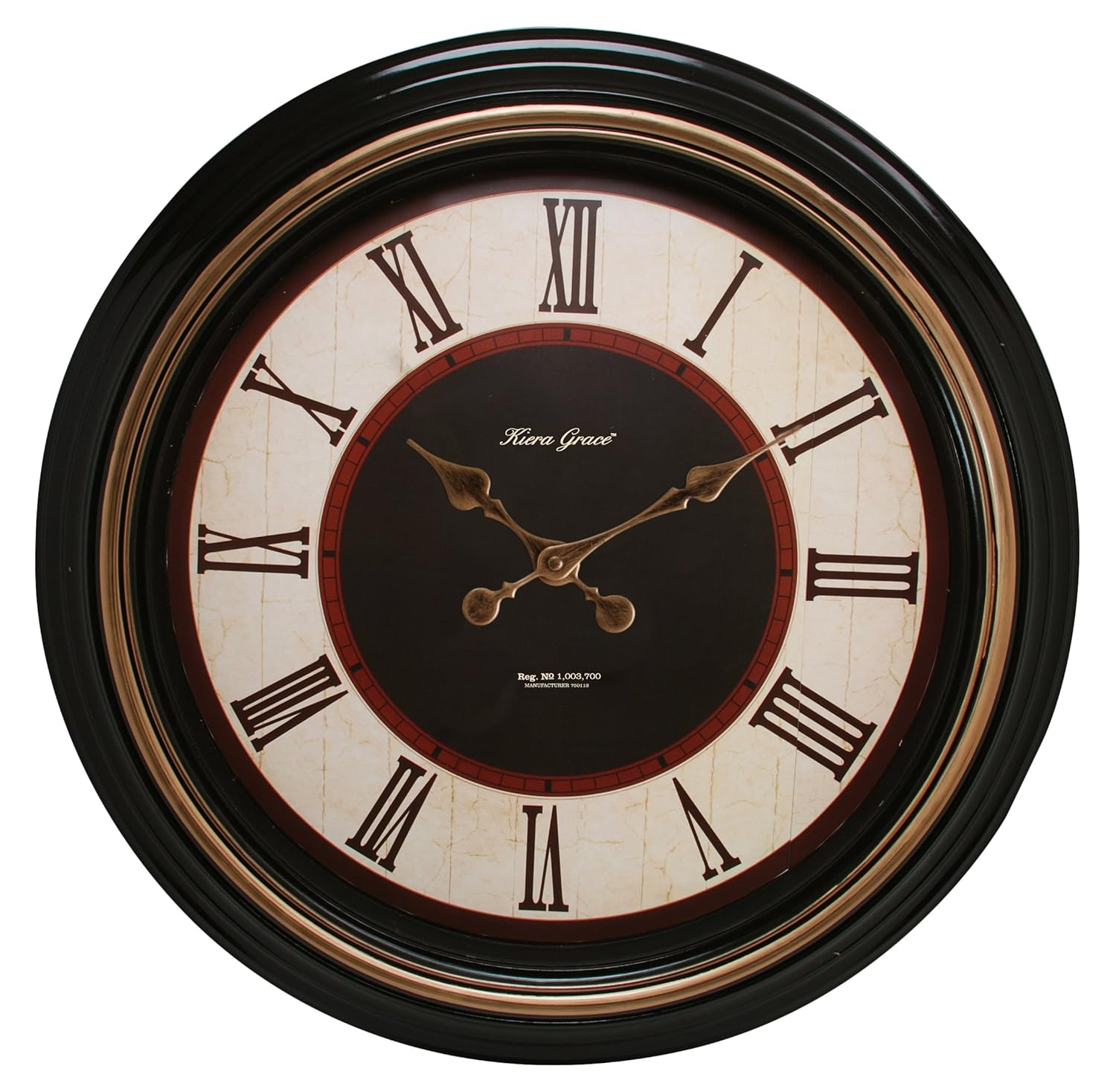 Kiera Grace Everett Round Wall Clock, 20Inch, 2Inch Deep, Black with Brushed