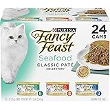 Purina Fancy Feast Seafood Classic Pate Collection Grain Free Wet Cat Food Variety Pack - 3 Ounce (Pack of 24)