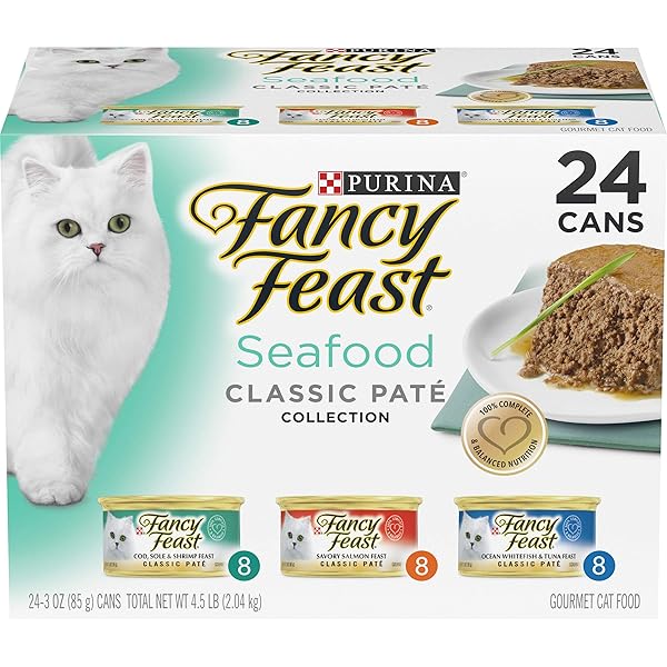 PURINA FANCY FEAST SEAFOOD CLASSIC PATE COLLECTION GRAIN FREE WET CAT FOOD VARIETY PACK – (PACK OF 24) 3 OZ. CANS