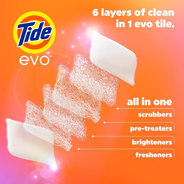 TIDE EVO LAUNDRY DETERGENT SPRING BLAST SCENT WORKS ON 100% OF COMMON STAINS CONCENTRATED TRAVEL DETERGENT HE COMPATIBLE AND INSTANT DISSOLVE FIGHTS STAINS BETTER THAN LEADING DETERGENT SHEET 42 COUNT