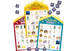 Fancy Land Nativity Bingo Game for Kids 24 Players Christmas Stable House Christian Bingo Game Holiday Religious Party Activities VBS