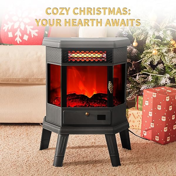 REALSMART ELECTRIC FIREPLACE HEATER 22 IN FREESTANDING FIREPLACE STOVE INFRARED FIREPLACE WITH 3D FLAME EFFECT REMOTE CONTROL, TIMER, OVERHEATING PROTECTION HEATER FOR INDOOR USE BROWN