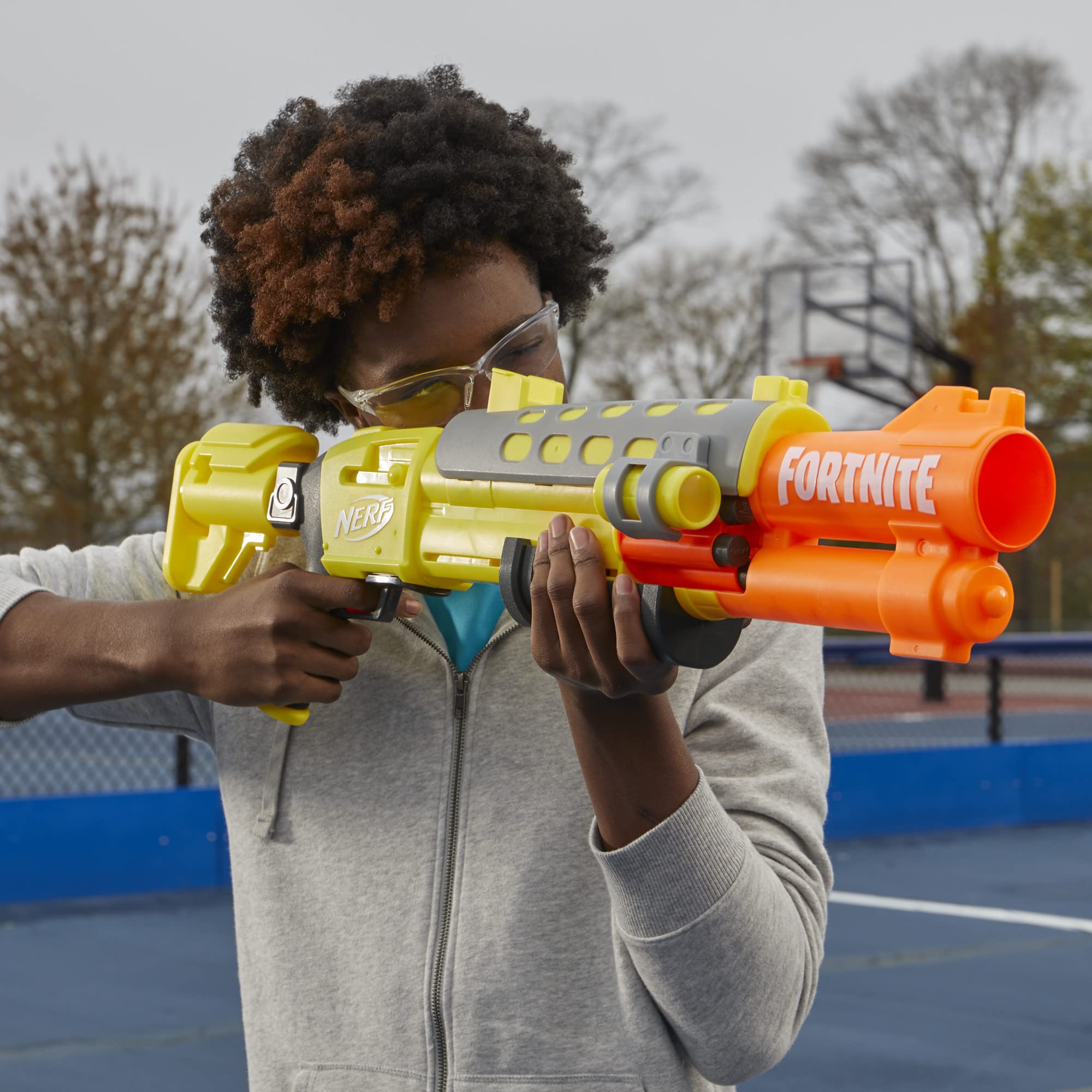 Nerf Fortnite, Blaster Legendary TAC, revêtement Yellow Glow, Barillet 6 fléchettes et 6 fléchettes Nerf AccuStrike Mega Nerf Fortnite, Blaster Legendary TAC, revêtement Yellow Glow, Barillet 6 fléchettes et 6 fléchettes Nerf AccuStrike Mega