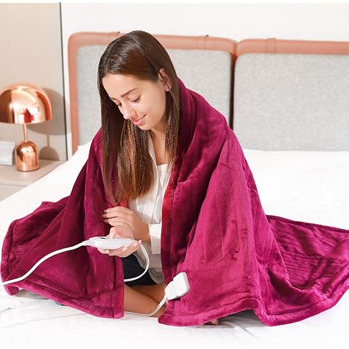 Toyuugo Electric Blanket Heated Throws,Full Body Fast Heating Flannel Throw ETL Certified with 6 Heating Levels & 3 Hours Auto Off,Home Office Use Heated Bed Comforter Machine Washable (60'' × 50'')