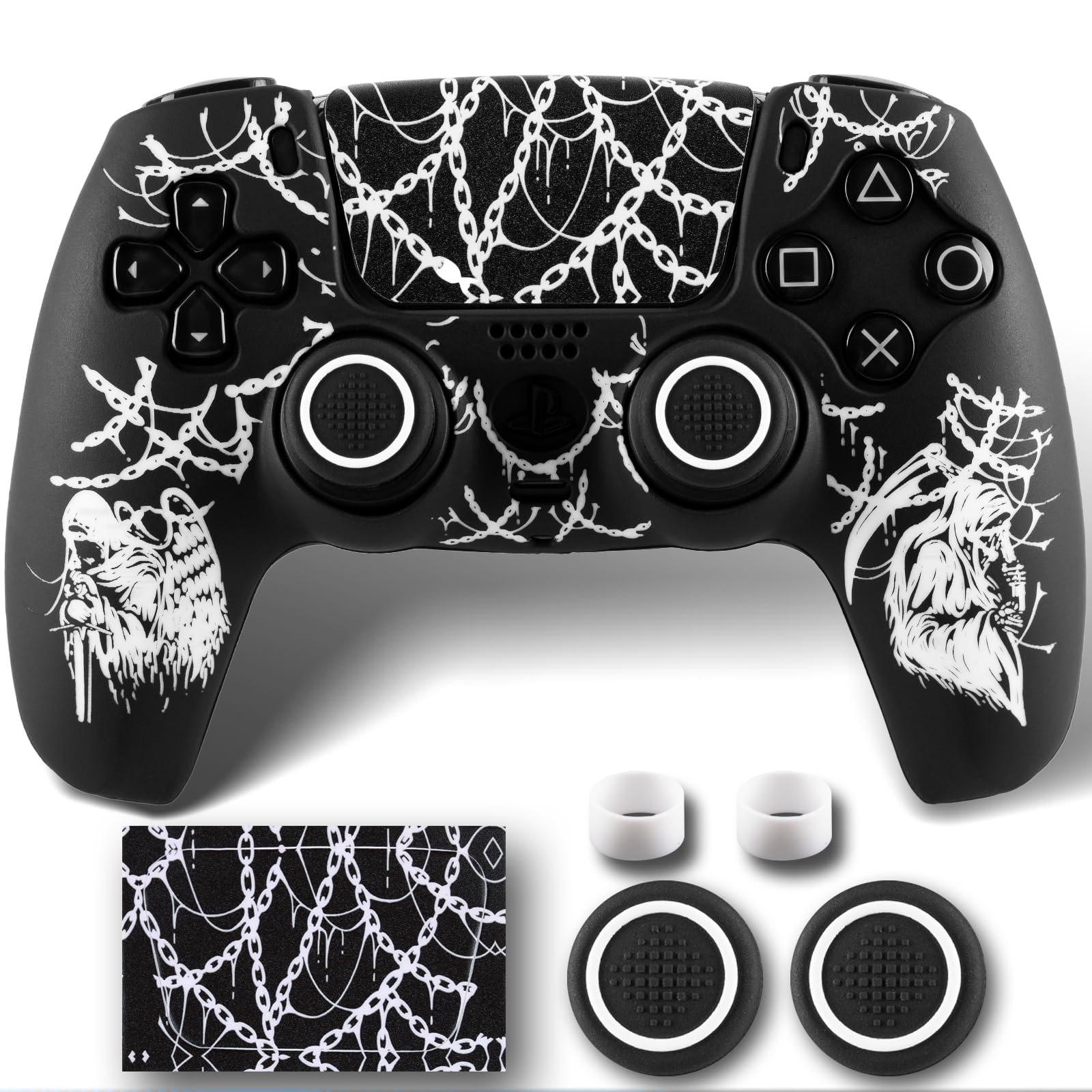 YoRHa Non-Slip Silicone Cover for PS5 Controller with Thumbstick Caps x 2 & Sticker x 1(Angel Death)