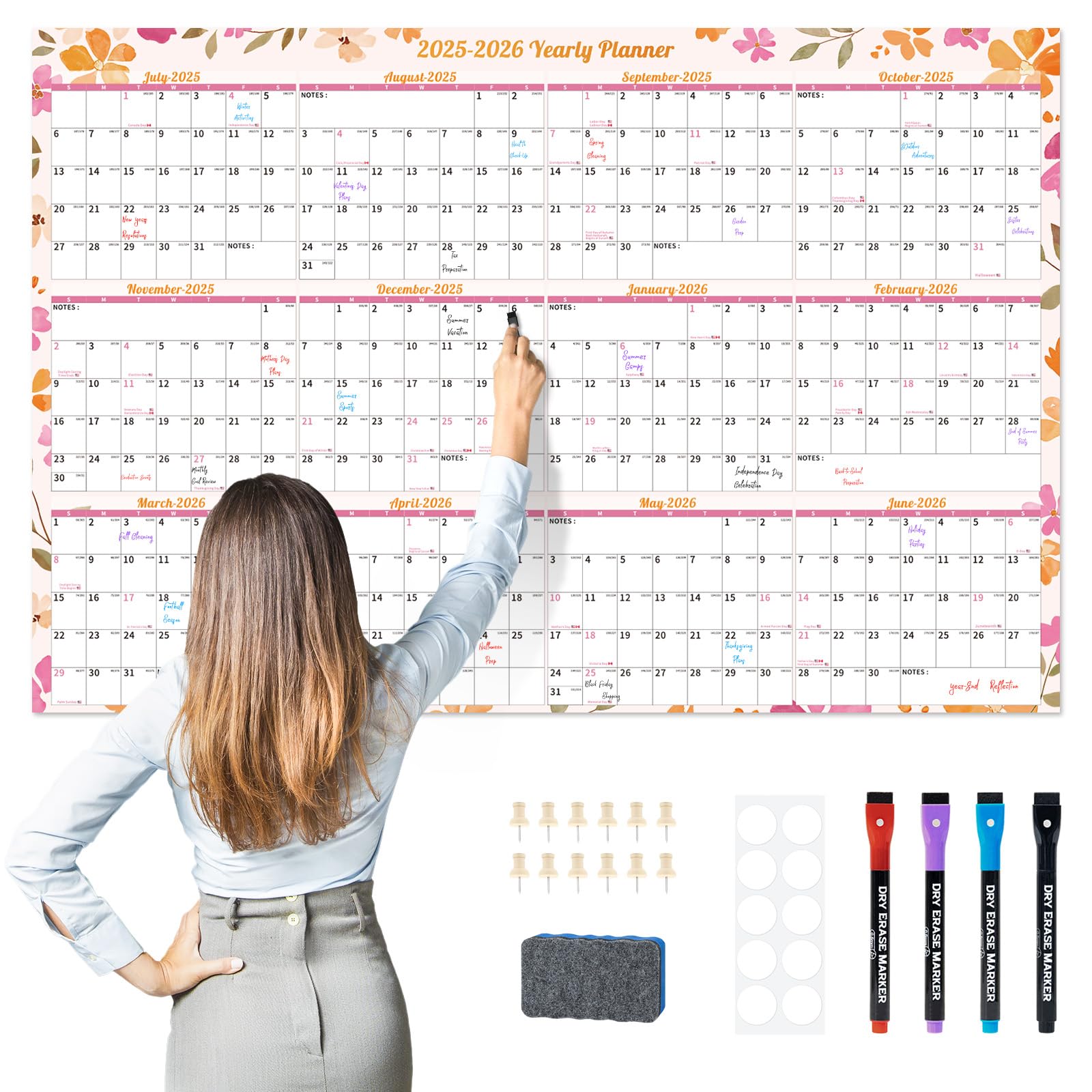 Photo 1 of EYROZILL 2025-2027 Dry Erase Wall Calendar, 48"x32" Large Monthly Planner for Home, Office & Classroom, Academic Year Whiteboard with Markers & Eraser (July 2025 - June 2027)