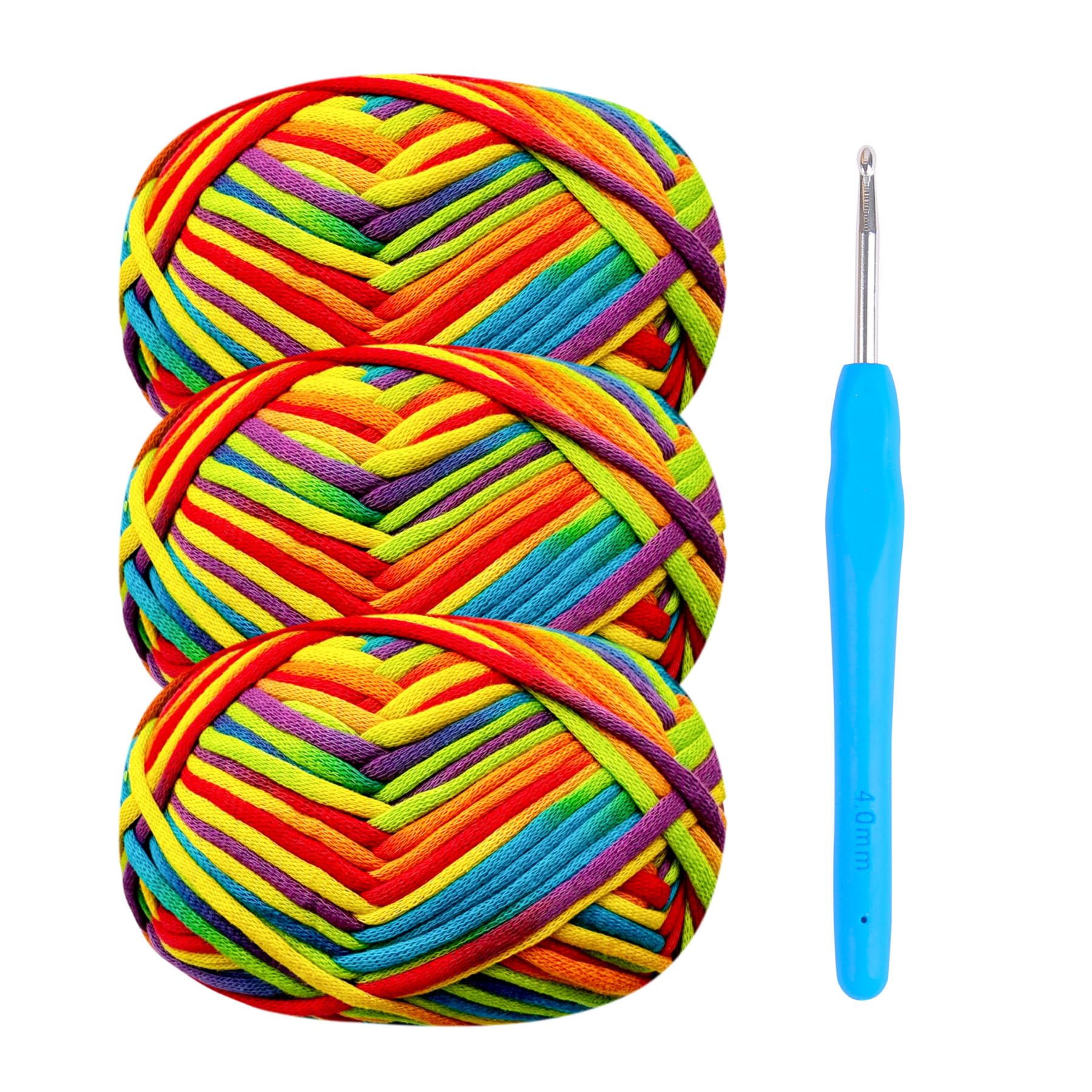 Chunky Yarn for Crochet,Cotton Yarn Thick Wool for Crochet 3x50g Crochet Yarn for Beginners Amigurumi Yarn with 4mm Crochet Hook,Easy Crochet Starter Kit (Rainbow)