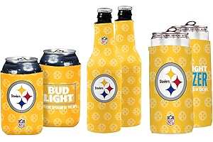 Bud Light & NFL Licensed Pittsburgh Steelers Premium Insulated Neoprene Koozy Cover Set, 2 Can/2 Seltzer/2 Bottle - Easy On & Foldable for 12 Ounce Drinks - 2 Sided Design - Great Holiday Gift