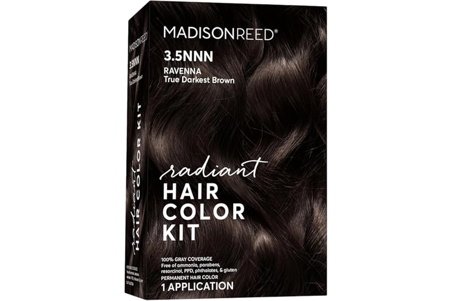 Madison Reed Radiant Hair Color Kit | 3.5NNN Darkest Brown-Black (Ravenna Brown) 100% Maximum Gray Hair Coverage | Permanent Hair Dye for Resistant Grays | PPD-Free & Ammonia-Free |1 Pack