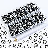 Briskbloom 4500PCS Resin Flatback Rhinestone, 2mm 3mm 4mm 5mm 6mm Jet Hematite Flatback Rhinestones for Tumblers, Nails Art, Mugs, Bottles, Craft Decoration, Loose Bling Glitter Gem Stone
