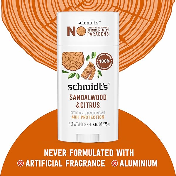 SCHMIDT’S ALUMINUM-FREE VEGAN DEODORANT SANDALWOOD & CITRUS FOR WOMEN AND MEN, WITH 24 HOUR ODOR PROTECTION, NATURAL INGREDIENTS, CRUELTY-FREE, 2.65 OZ