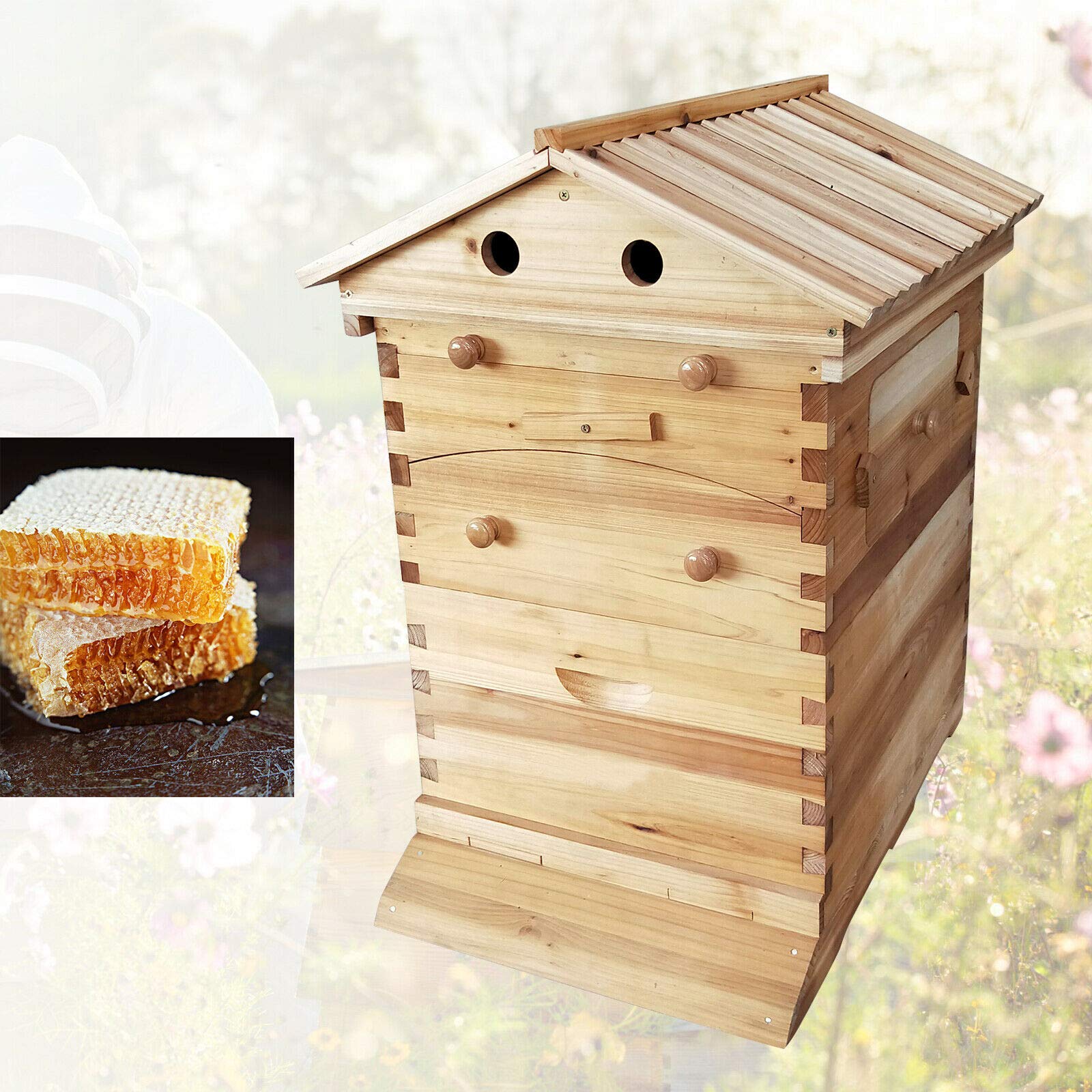 DNYSYSJ Auto Hive Beehive House Super Brood Box Super Brood Wood Beekeeping, Bee Kit Honey Keeper for 7 Auto Honey Beehive Frames