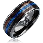 100S JEWELRY Gunmetal Tungsten Ring For Men Koa Wood Thin Blue Line Pacific Sapphire Opal Inlaid Wedding Band Promise