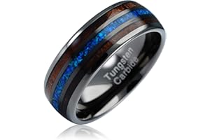 100S JEWELRY Gunmetal Tungsten Ring For Men Koa Wood Thin Blue Line Pacific Sapphire Opal Inlaid Wedding Band Promise