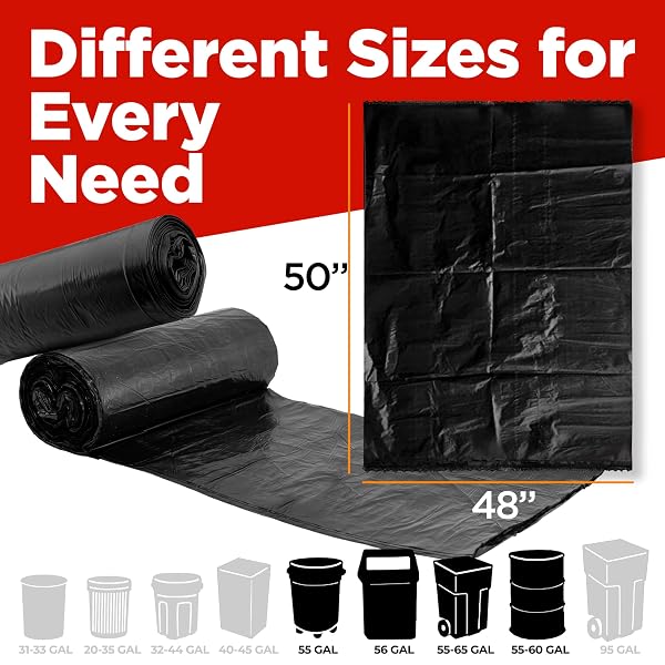 TOUGHBAG 65 GALLON TRASH BAGS (120 COUNT) – 50X48″ LARGE BLACK GARBAGE CAN LINERS – MADE IN USA