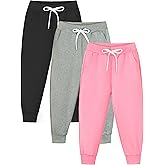 Resinta 3 Packs Girls' Sweatpants Toddler Active Jogger Pants Kids Casual Athletic Pull On Pant with Drawstring and Pockets